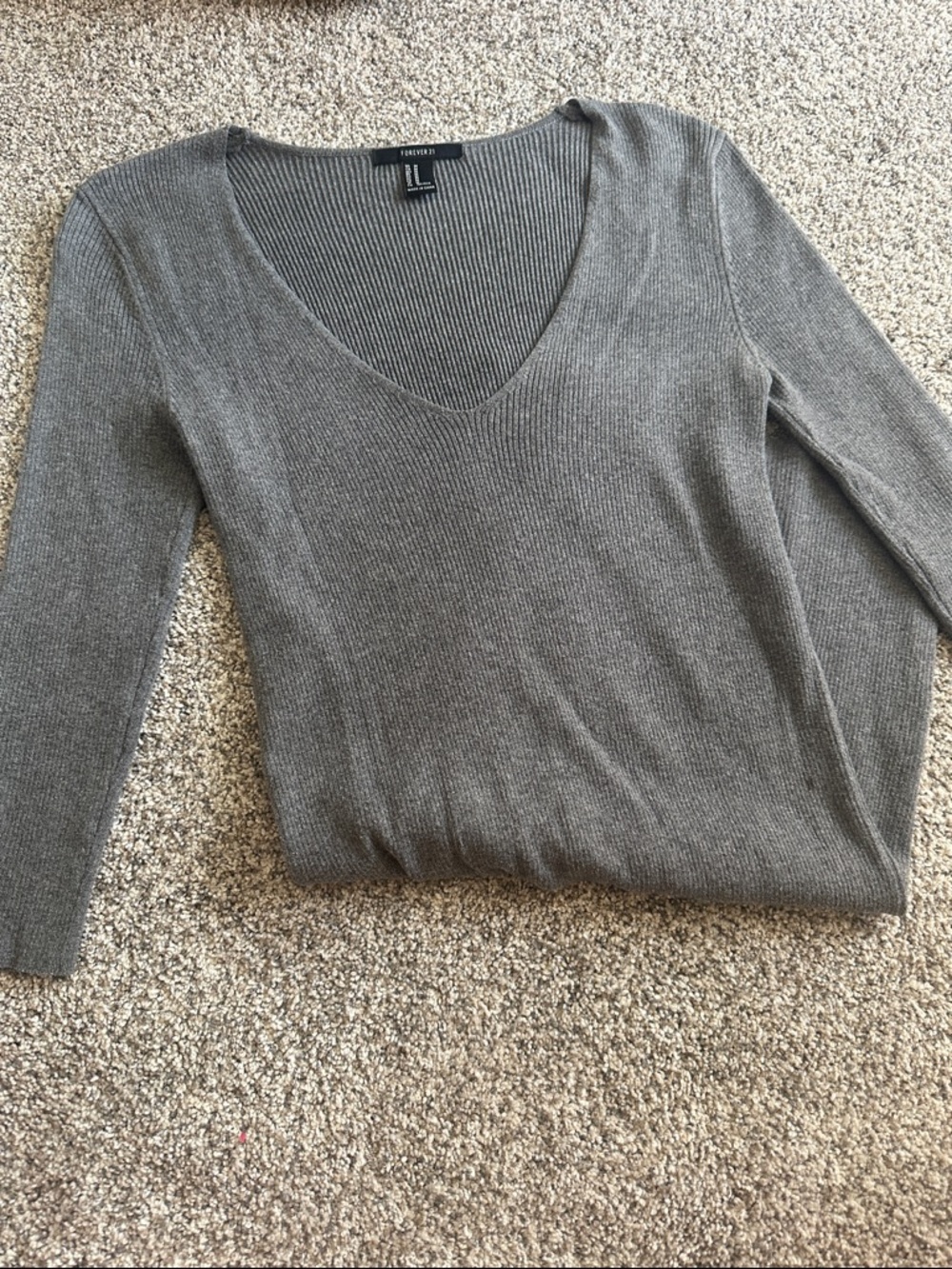 Forever 21 Gray Ribbed V-Neck Sweater Dress